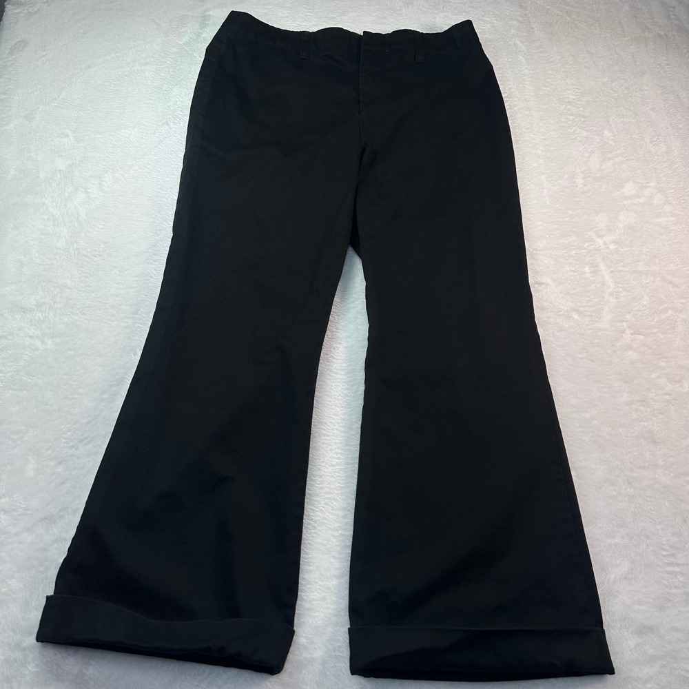 Gap Wide Leg Trousers Womens 10R Black Cuffed Stretch Cotton‎ Pants